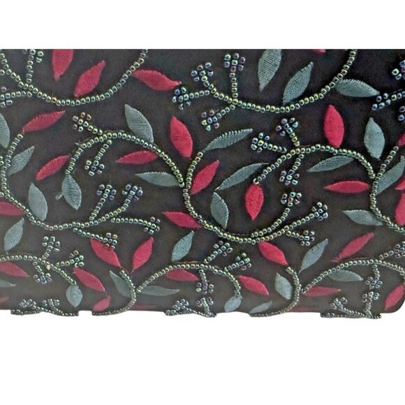 Vintage La Regale Handbag Beaded Embroidered Black Satin Shoulder Strap Handles - Picture 3 of 11